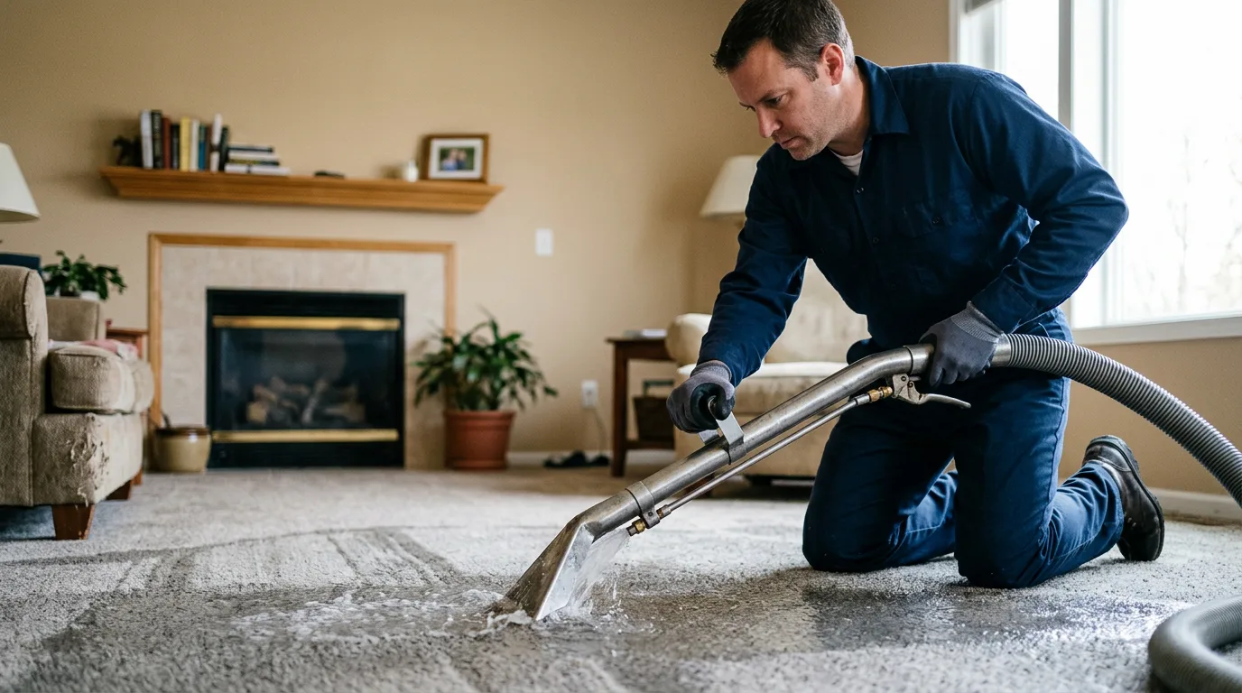Water damage restoration technician working near Bridgeport, MI